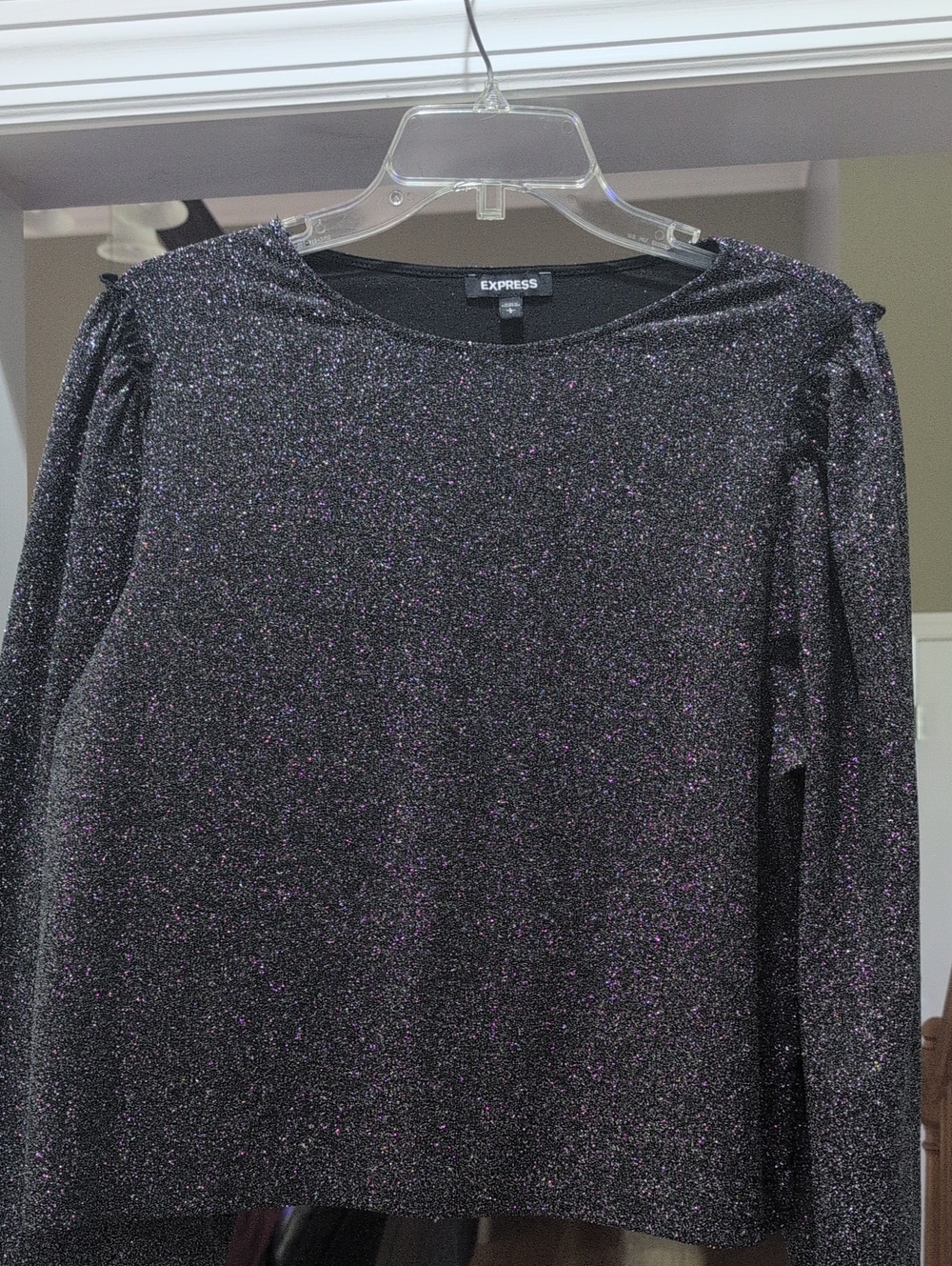 Express Sparkle Long Sleeve Top in Black with Purple Shimmer